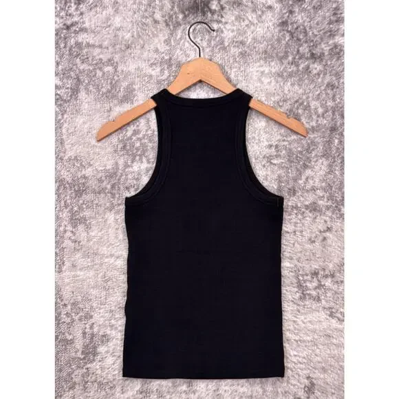 Anine Bing Top Medium Womens Black Ribbed Sleeveless Tank - Picture 3 of 10